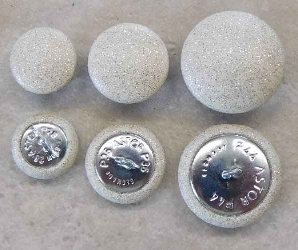 Polsterknöpfe mit Haken Kunstleder weiß Glitter